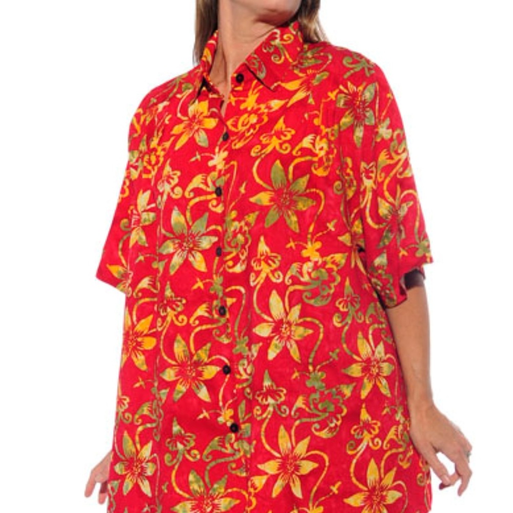 Plus Size Red Floral Top 6X WEARABLE ART